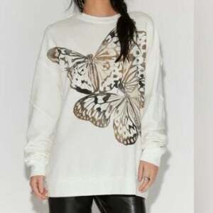 Free People X Ragabond Midnight Sweatshirt Butterfly in Ivory Size S*Oversize